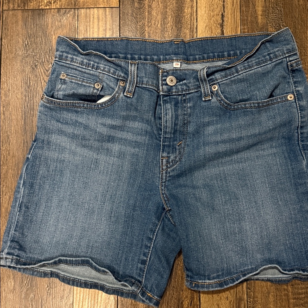 Levis Shorts Womens 29 Blue Denim Stretch Mid Rise Casual Raw Hem Summer Casual